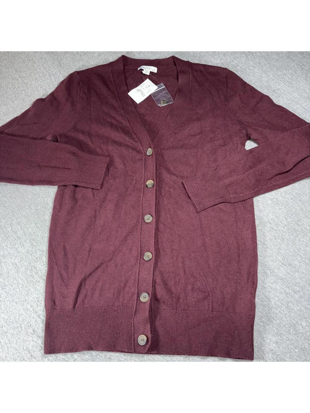 J Crew Mercantile NEW Wool Tri-Blend Button-Up Sweater Burgundy Woman’s XS - Picture 2 of 8